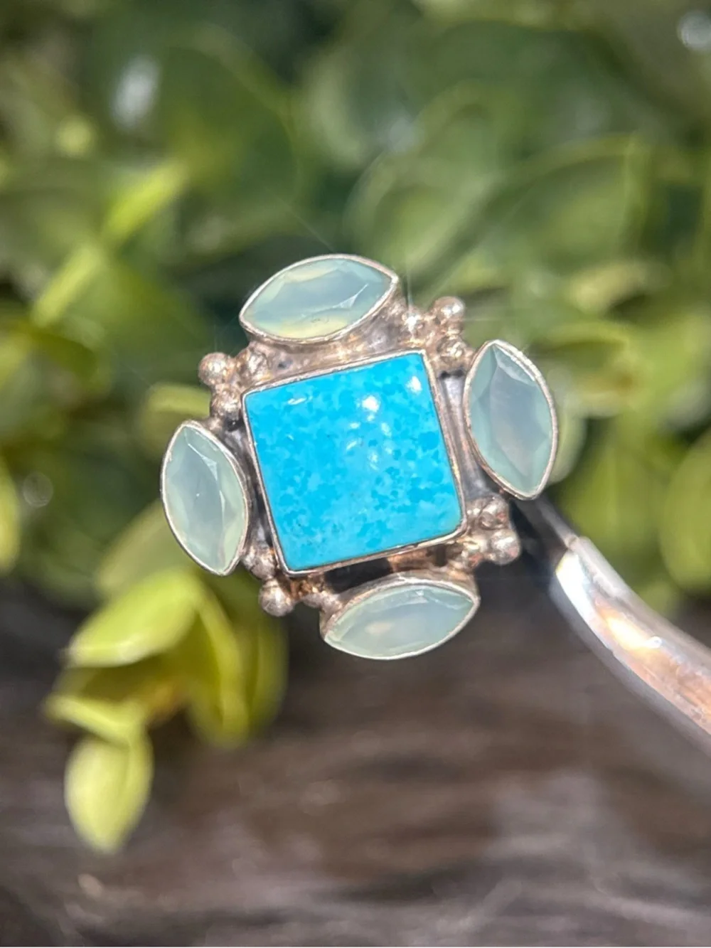 Nicky‎ Butler Turquoise Square Center Ring with Light Green Accents